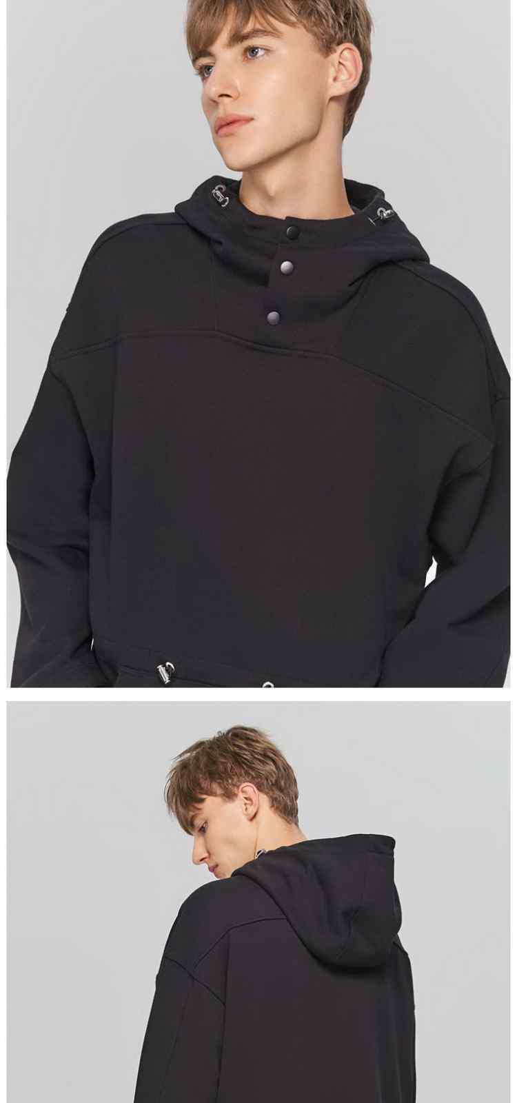 trendiano欧时力男装春装潮流休闲纯色纯棉宽松连帽套头卫衣