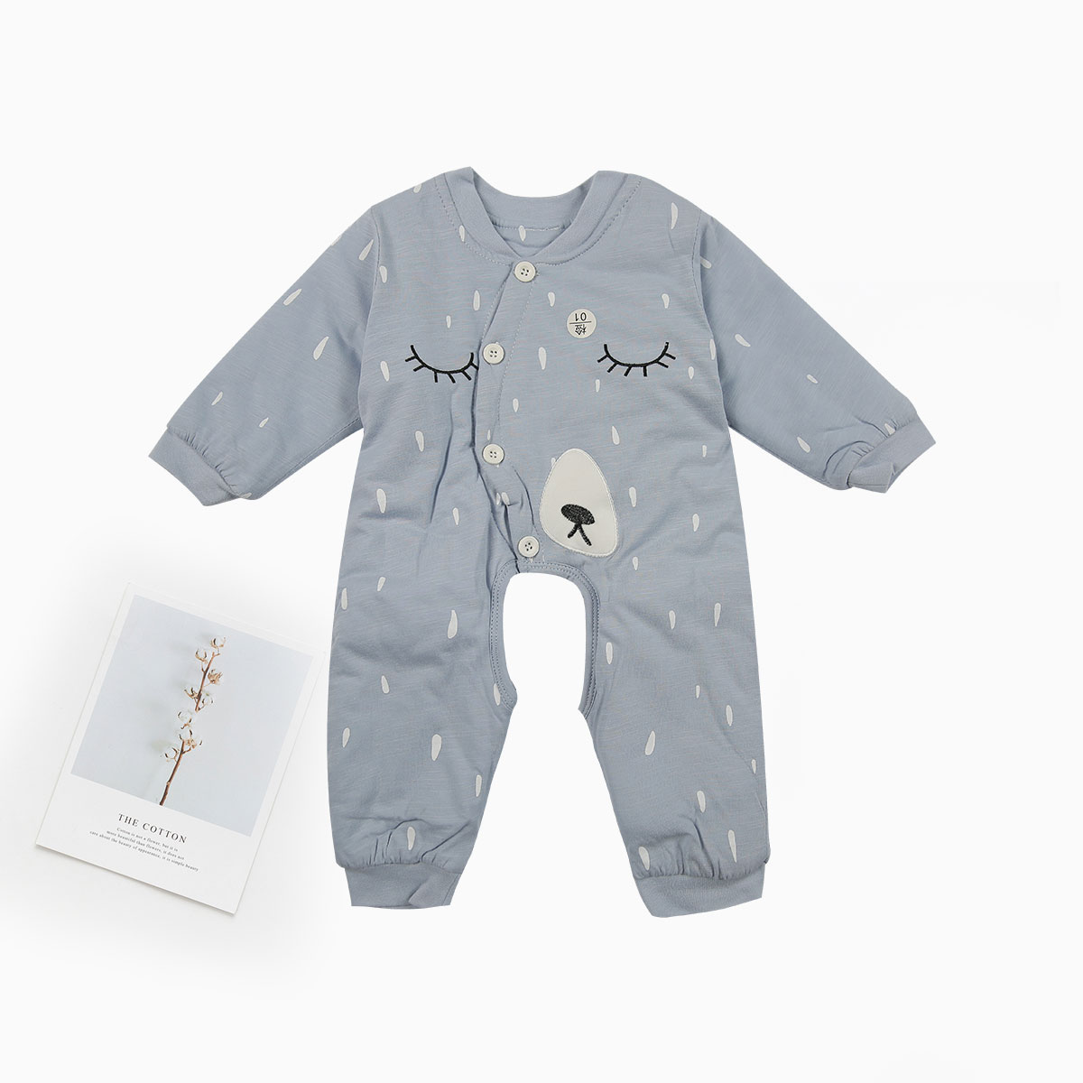 婴尚婴儿连体衣宝宝趴趴熊竹节布铺棉弯开胸开裆哈衣(罗口)