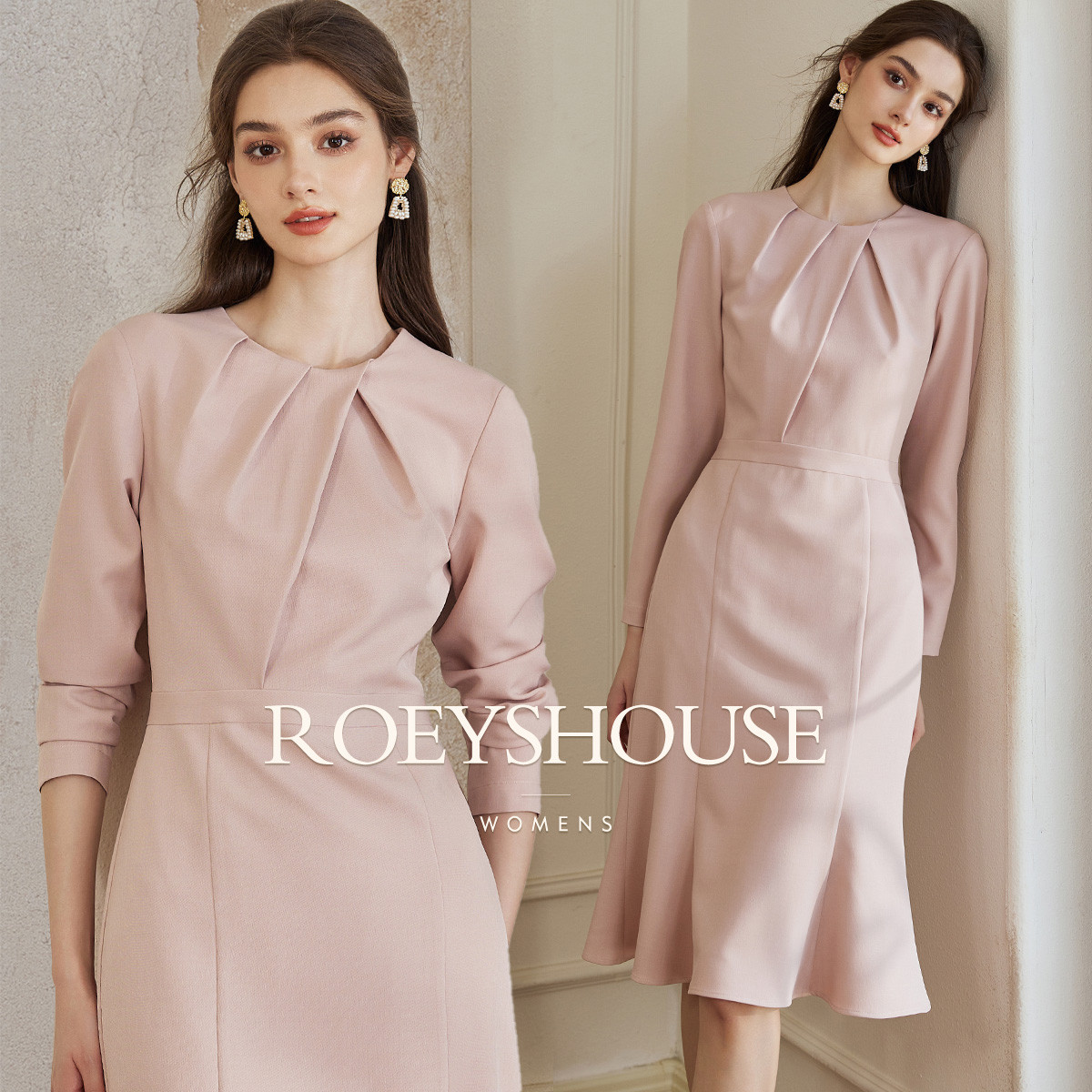 Roey s house 罗衣魔衣秋装气质通勤连衣裙设计感温柔纯色鱼尾裙