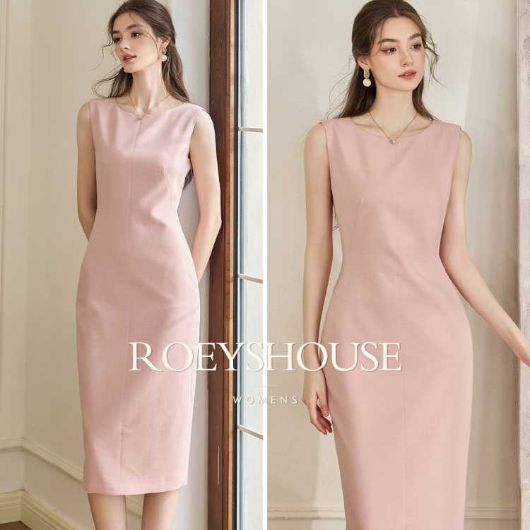 Roey s house 罗衣魔衣秋装气质修身无袖连衣裙女知性领证收腰中长裙