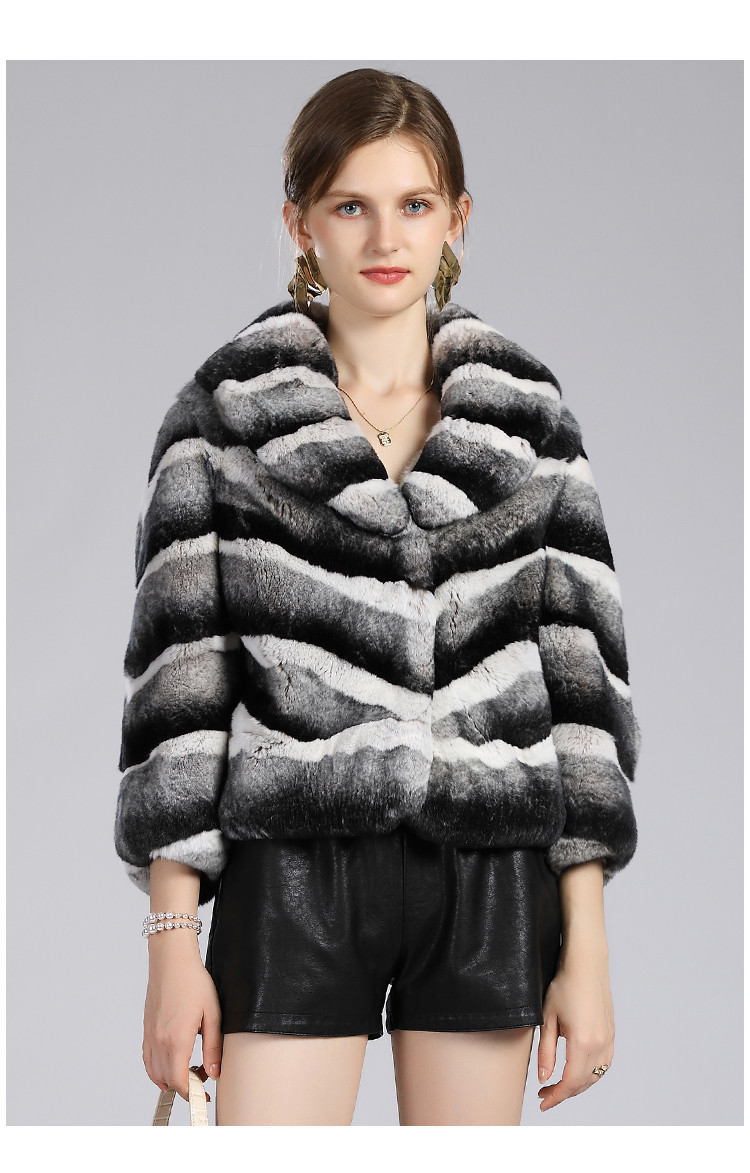 秋季新款时尚青紫蓝皮草外套女士短款显瘦栗鼠龙猫皮毛一体大衣