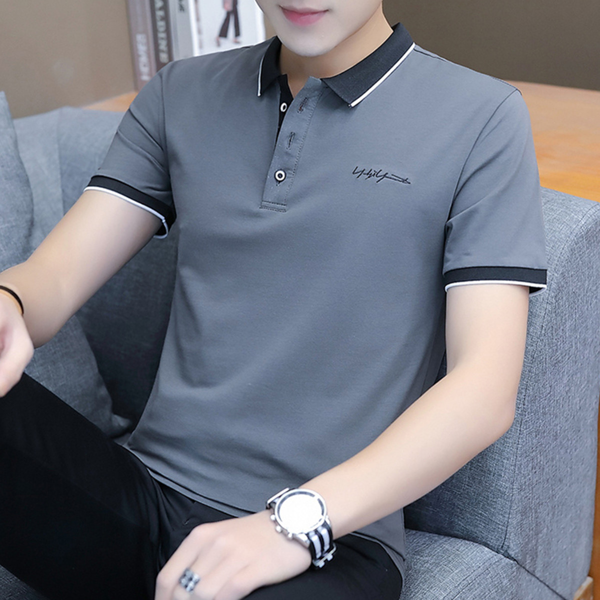 【商务休闲】夏季新款轻薄男士polo衫短袖舒适透气刺绣t恤 - 男装