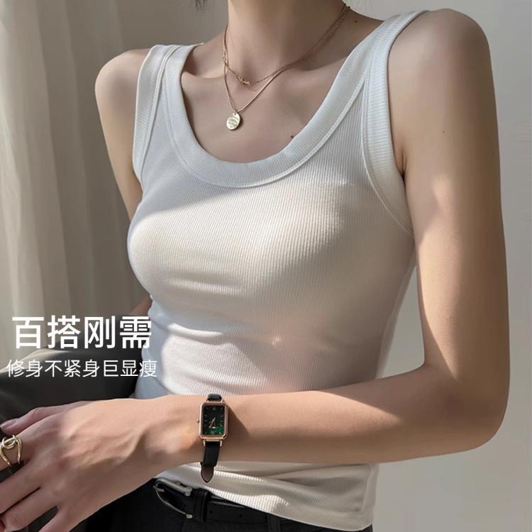 浪莎 【基础百搭】高弹力遮副乳螺纹显瘦美背打底背心女内搭外穿吊带 图 4