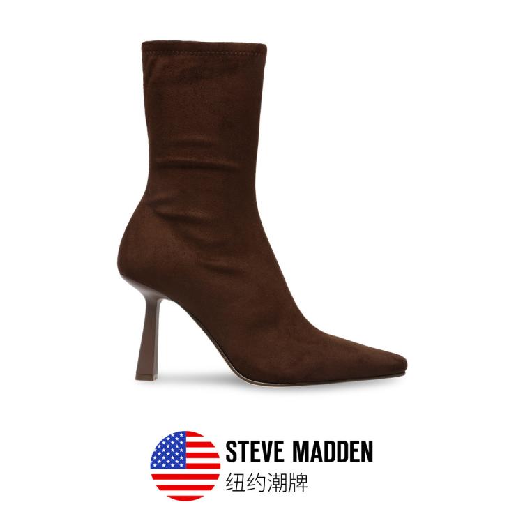 Steve Madden 思美登秋冬季新款靴子女显瘦微弹高跟靴性感尖头女靴 Vakay In Brown