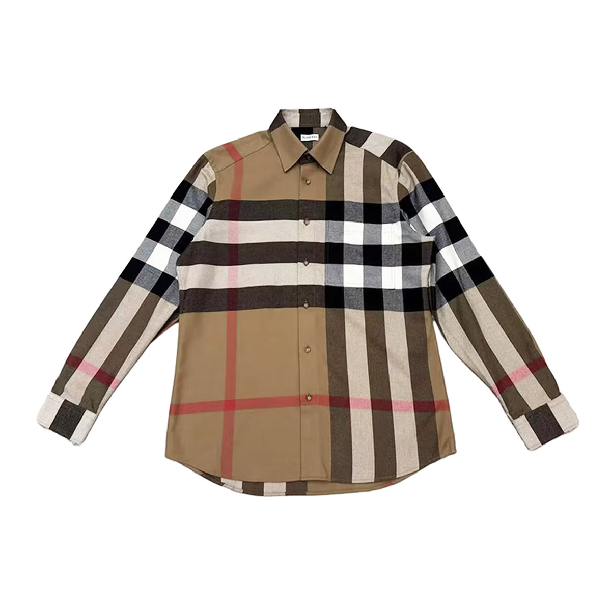 BURBERRY 【经典大格纹纯棉】男士复古休闲尖翻领单排扣长袖衬衫