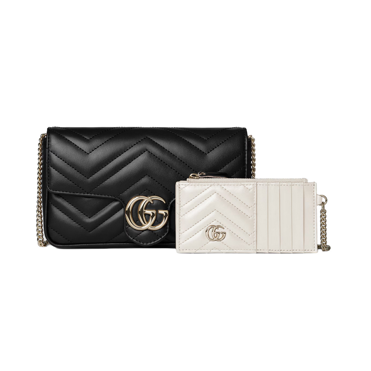 GUCCI 【GG马蒙小号配皮夹】女士绗缝人字纹皮革链条单肩包