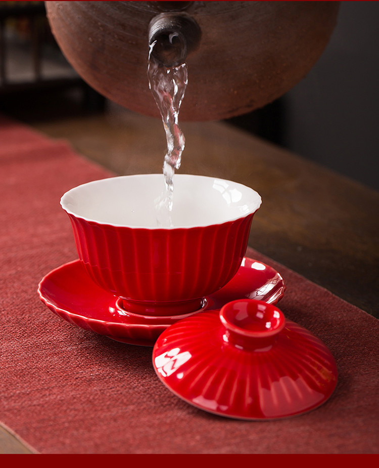 红色功夫茶具套装家用本命年送礼敬茶杯婚庆改口茶杯整套结婚礼物