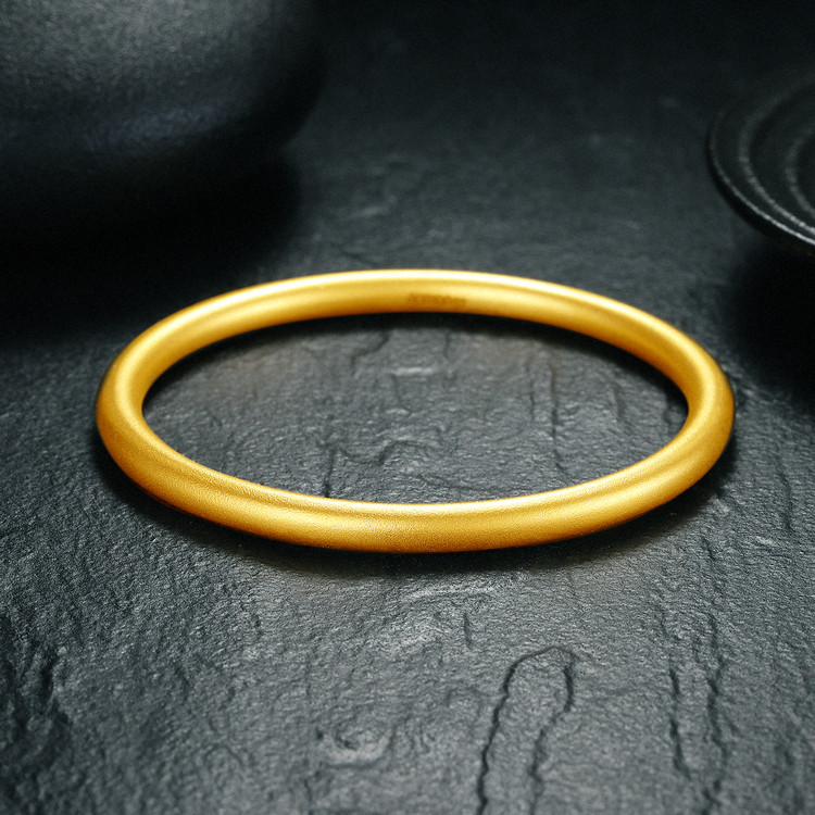 足金古法传承工艺素圈黄金手镯女