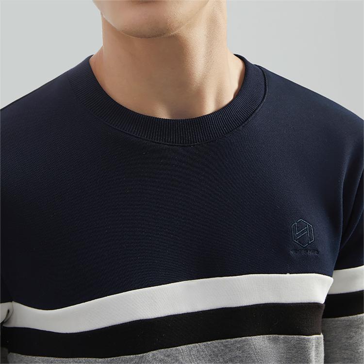 DANIEL HECHTER 【100%棉】法国丹尼爱特圆领卫衣套头条纹撞色男士长袖T恤