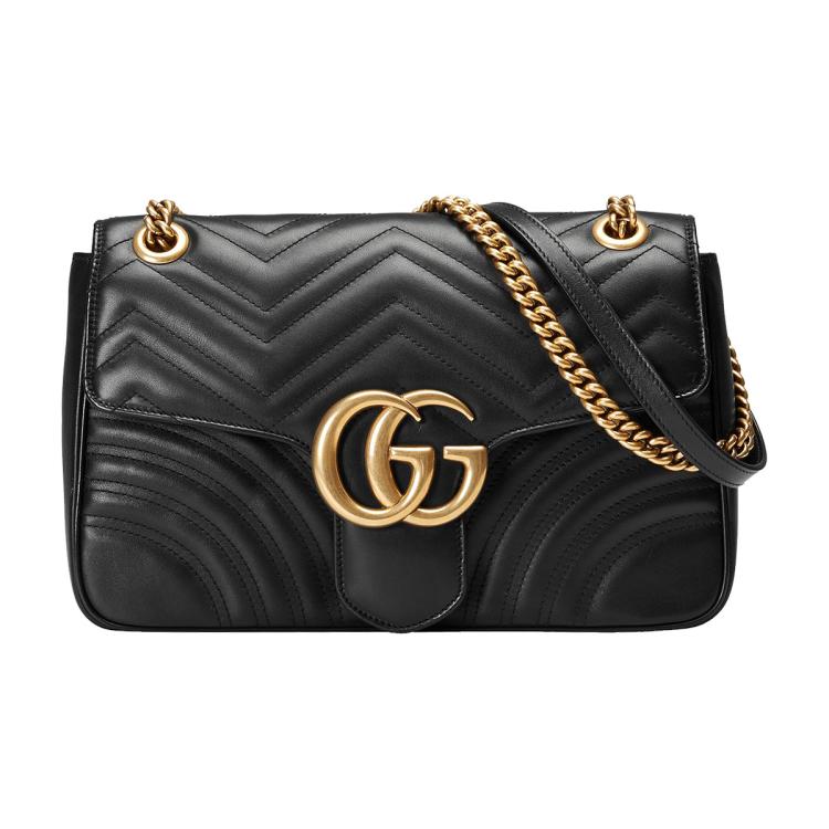 Gucci Ggmarmont系列女士牛皮革中号绗缝单肩包 In Black