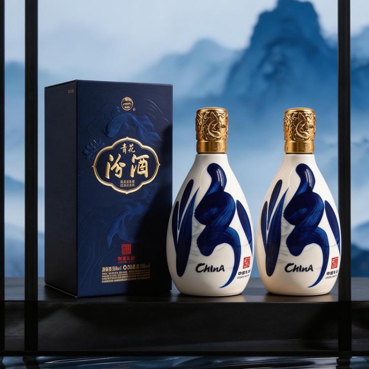 汾酒 中国礼物青花汾酒55度清香型500ml*2盒中秋送礼1只礼袋