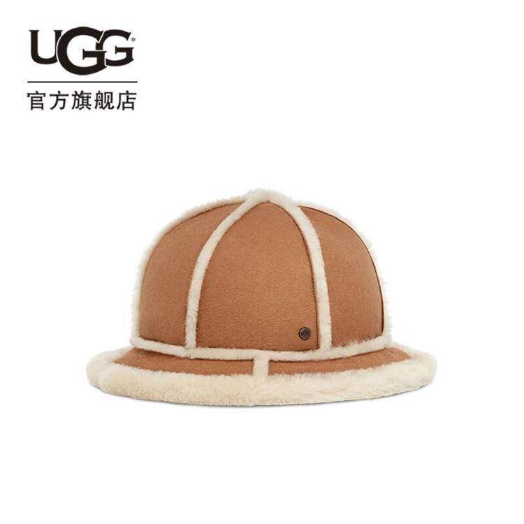 Ugg 秋冬女士配件羊皮毛圆帽（溢毛款）遮阳帽 21622 In Brown