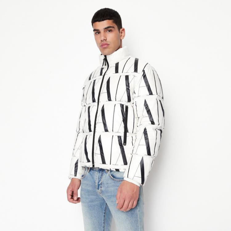Armani Exchange Puffer Jacket White Polyester In Weiss