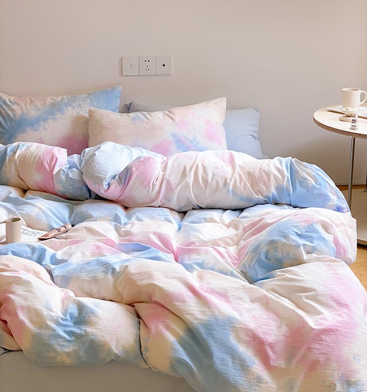 全棉色织扎染床单被套被罩床上用品家用套件学生宿舍纯棉四件套