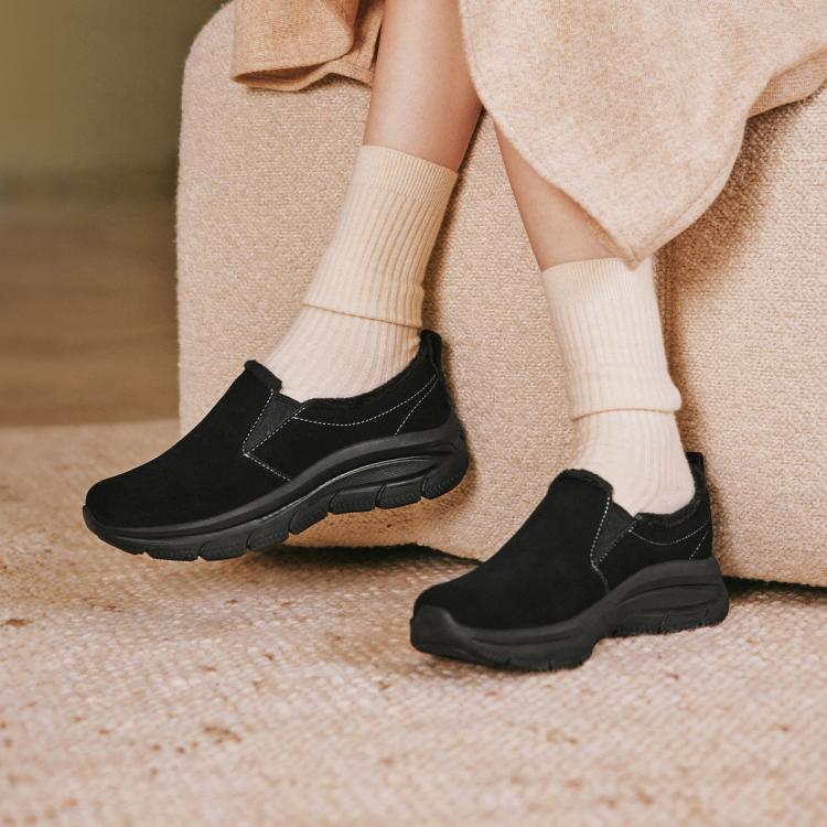 斯凯奇 【加绒保暖】女鞋通勤鞋舒适棉鞋一脚蹬健步鞋休闲鞋冬季