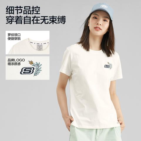 斯凯奇 【花卉系列】秋绣花女式t恤纯棉短袖t恤衫女高级感运动t 图片 2