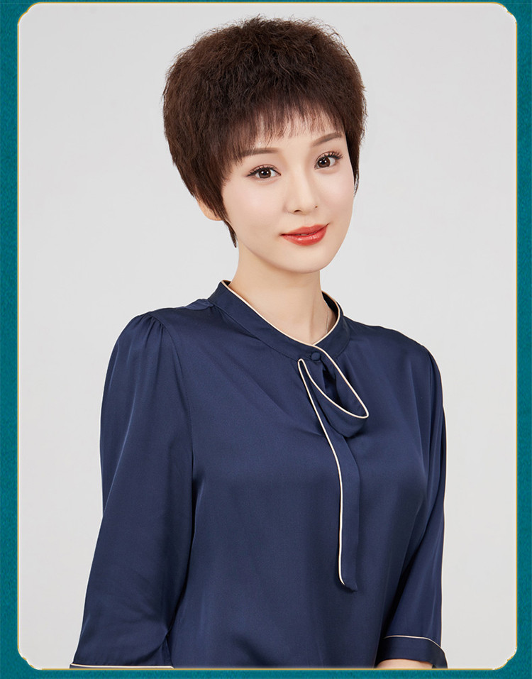 假发女士真发假发短发短卷发烟花烫蓬松自然中老年人妈妈全头套式
