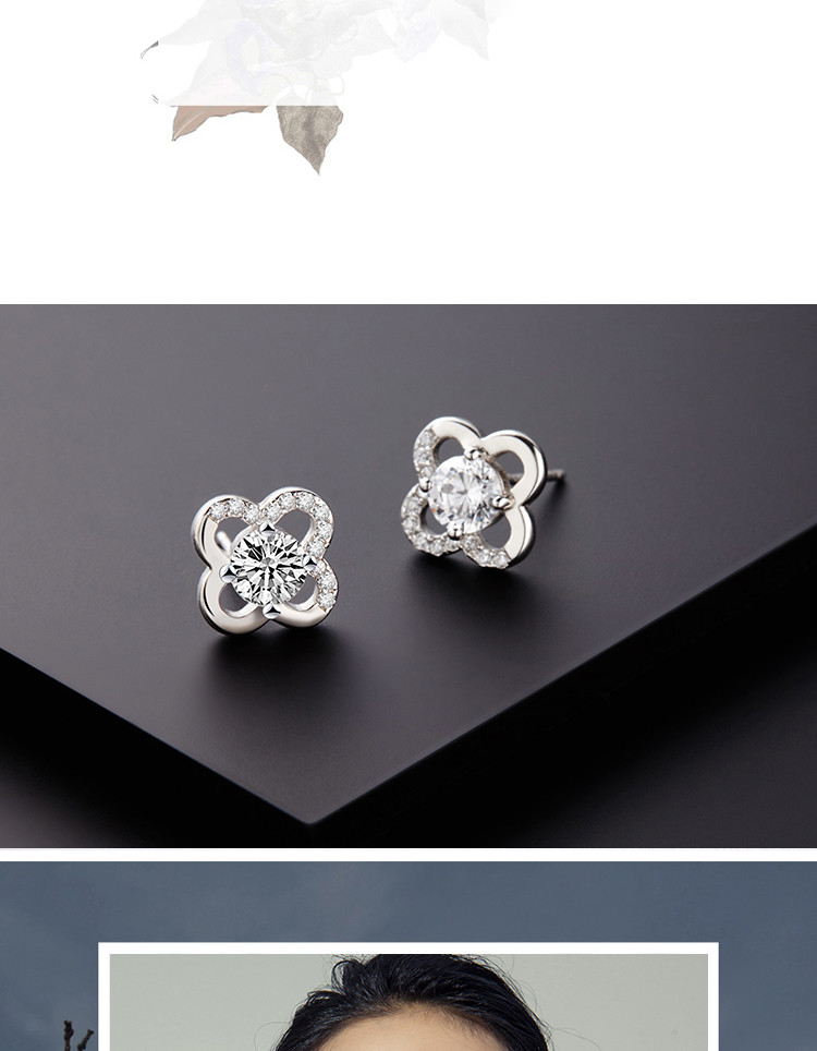 四叶草银耳钉女纯银简约时尚气质银耳环高级感小巧百搭养耳耳饰