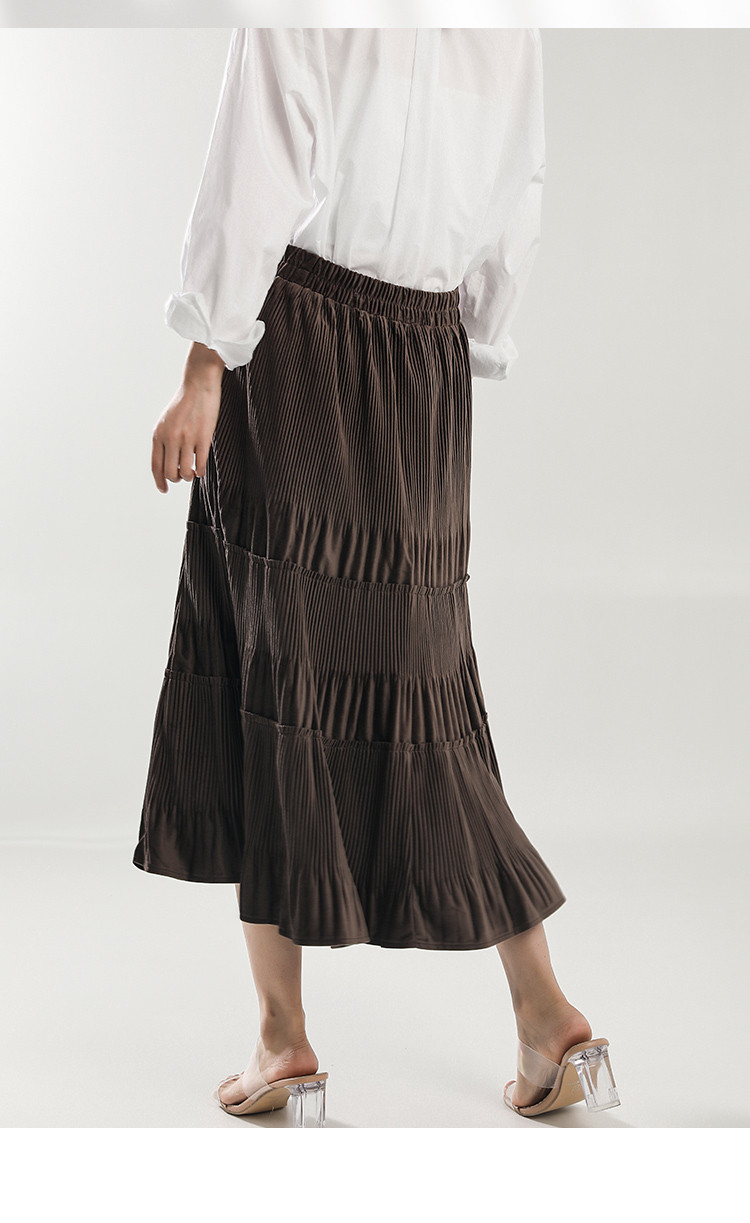 【复古经典】春秋新款半身裙女中长款百褶裙秋季丝绒裙伞裙a字裙