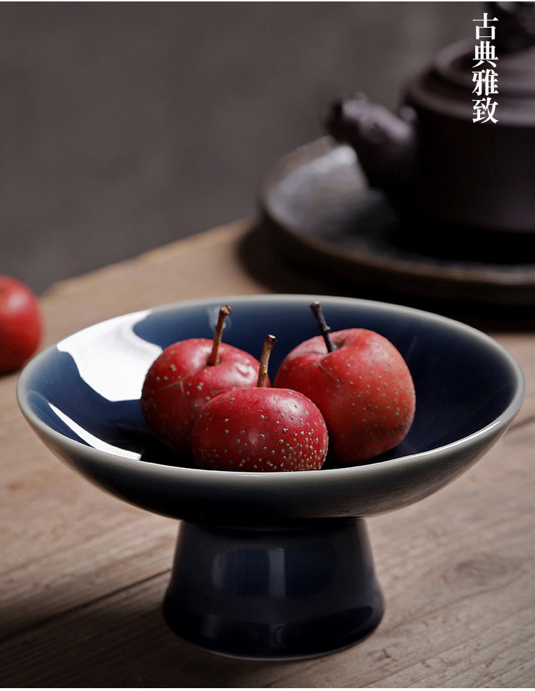 陶瓷高脚果盘现代创意客厅茶几茶点盘坚干果盘水果碟茶桌摆件
