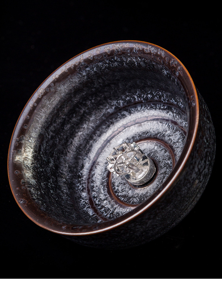 甲盏窑李甲栈建盏功夫茶杯天目杯银饰可拆陶瓷茶杯功夫主人杯单杯