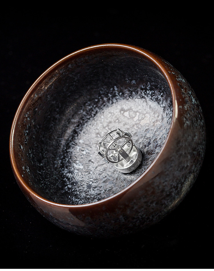 甲盏窑李甲栈建盏功夫茶杯天目杯银饰可拆陶瓷茶杯功夫主人杯单杯