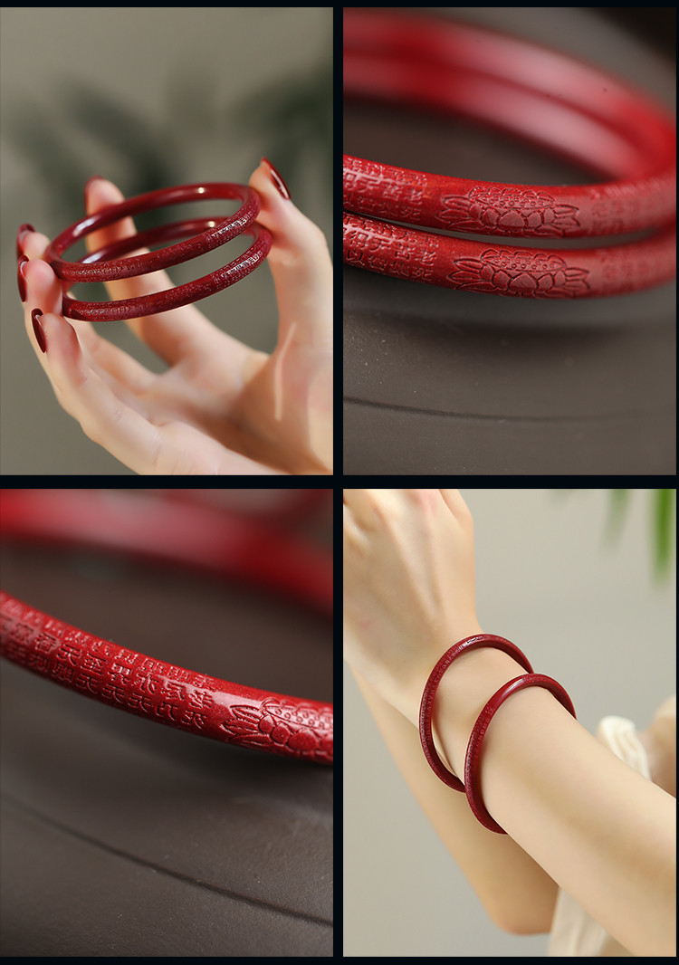 【附证书】朱砂手镯女圆条心经叮当镯朱砂饰品女友生日礼物