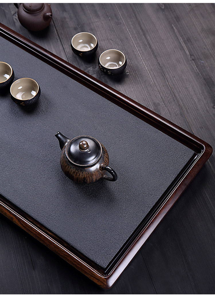 乌金石茶盘大号天然石头茶海家用排水式茶台简约功夫茶具