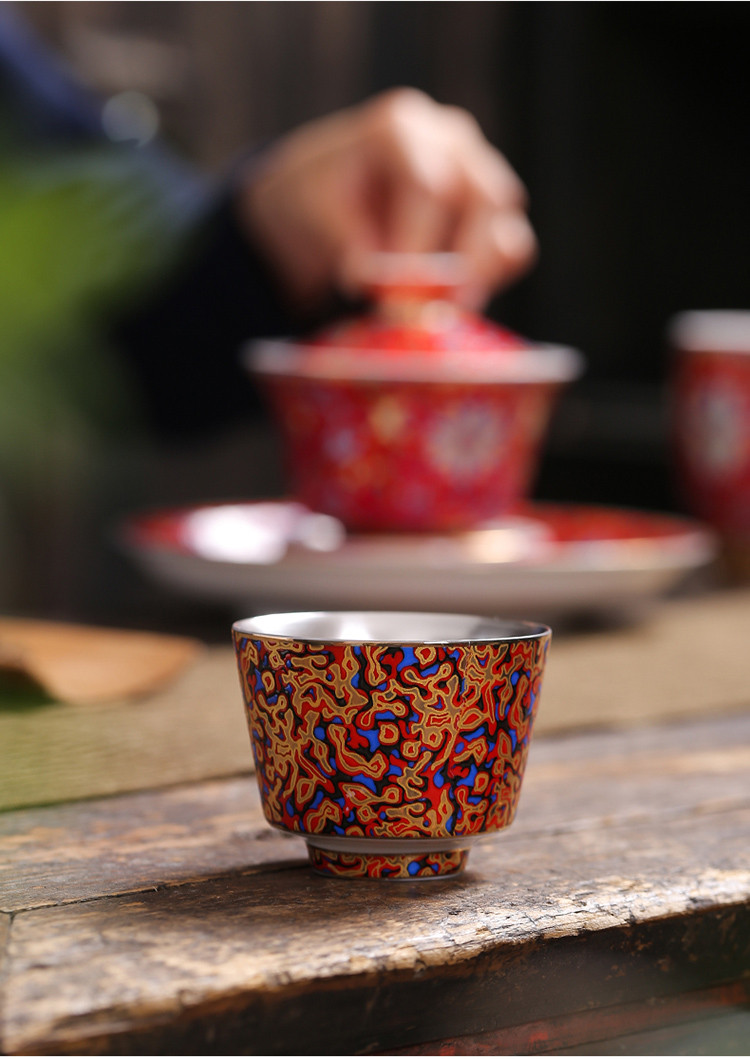 手工鎏银茶杯大漆功夫茶具品茗杯礼盒装漆器茶具宫廷风主人杯个人