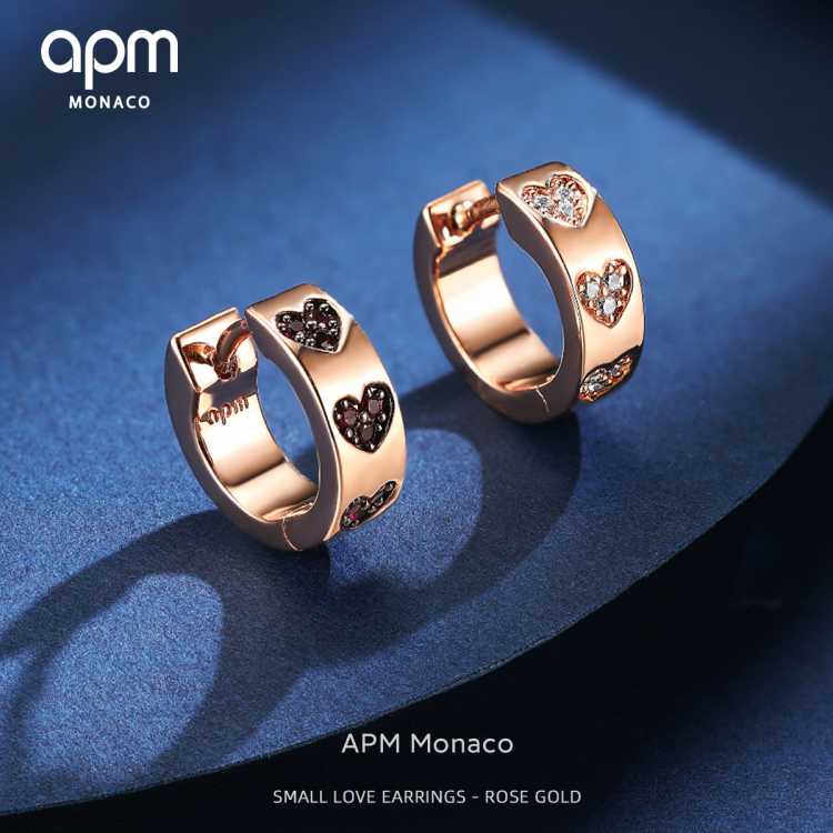 apm MONACO 玫瑰金小巧红心设计感时尚简约耳环PE13704XKR