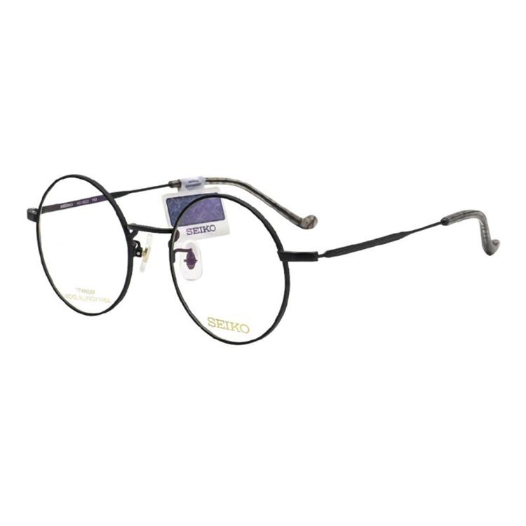 Seiko 【爆款】男女款钛材圆形大框眼镜架镜框hc-3022 In Black