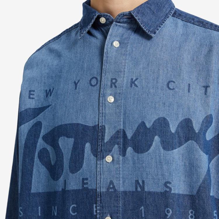 Tommy Jeans  男装纯棉潮流签字体字母印花合身牛仔衬衫外套14107