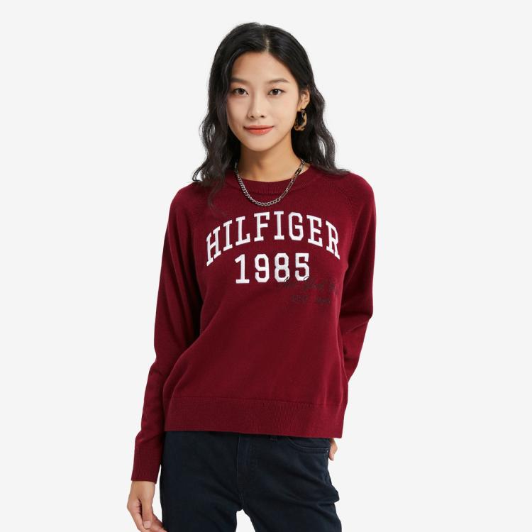 Tommy Hilfiger Tommyhilfiger女棉羊毛混纺时尚简约重工刺绣打底针织衫毛衣36700 In Red