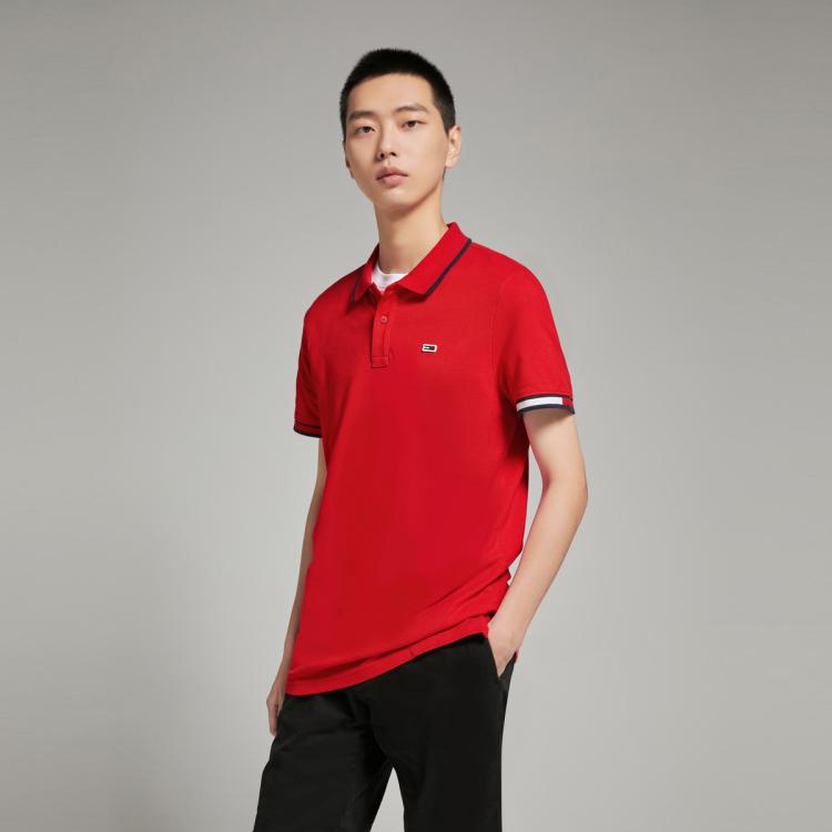 Tommy Hilfiger 【舒适珠地棉】tommy Jeans 春夏男女撞色镶边刺绣polo衫12963 In Red