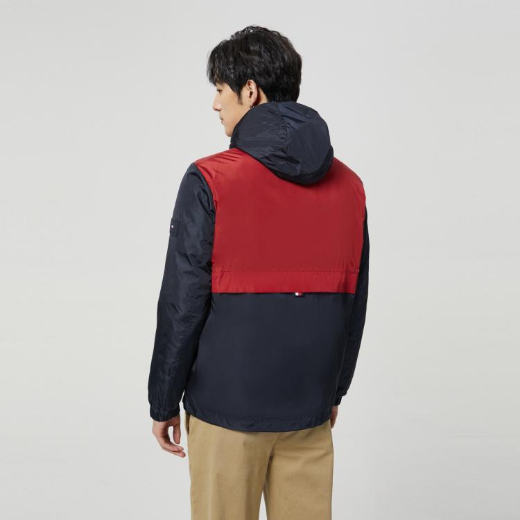 Tommy Hilfiger 男防泼水拼色连帽运动宽松冲锋款夹克外套31082