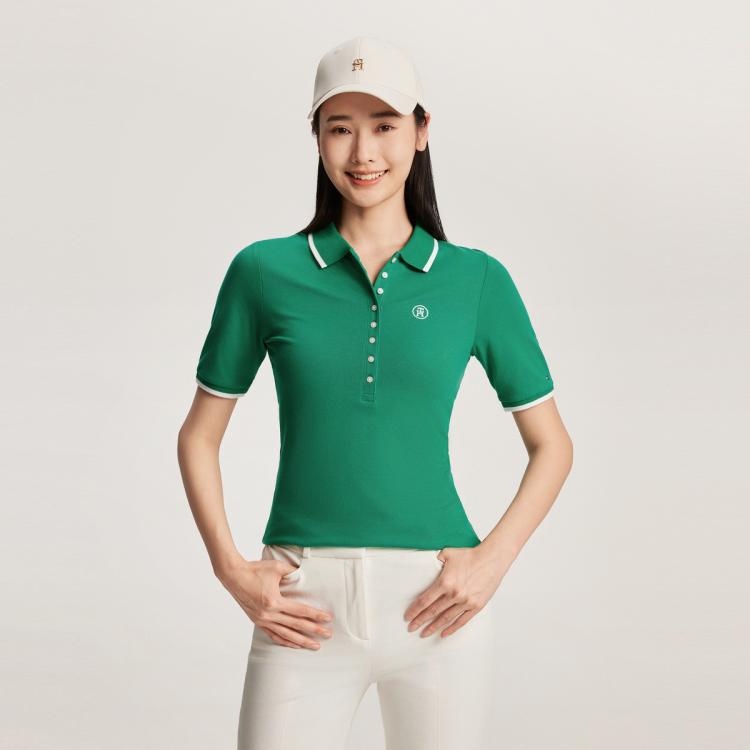 Tommy Hilfiger 【莱赛尔微弹】tommyhilfiger 春夏女镶边刺绣短袖t恤polo衫41288 In Green