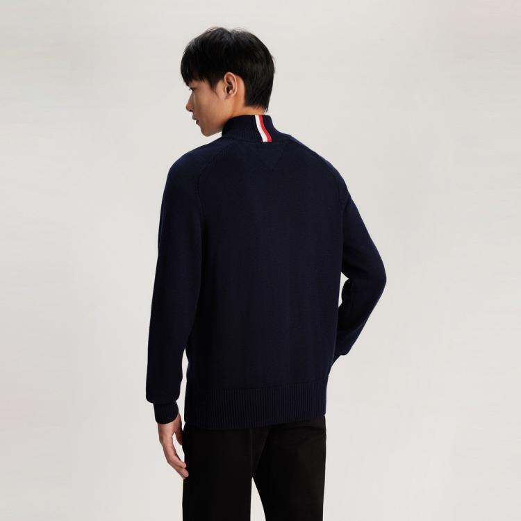 TOMMY HILFIGER TOMMY HILFIGER Tommy Hilfiger 男装纯棉刺绣净色商务半高领宽松针织外套33135