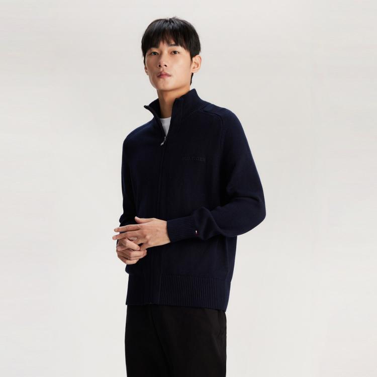 TOMMY HILFIGER TOMMY HILFIGER Tommy Hilfiger 男装纯棉刺绣净色商务半高领宽松针织外套33135