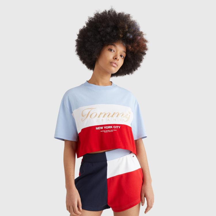 Tommy Hilfiger Tommy Jeans 女装纯棉街头运动短款拼色刺绣短袖t恤dw0dw13827 In Multi