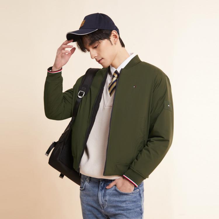 Tommy Hilfiger 男双面穿小绣标菱格棒球服保暖铺棉夹克外套7131 In Green