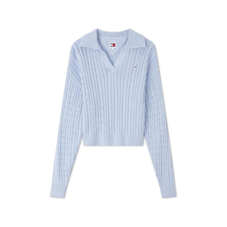 TOMMY HILFIGER TOMMY HILFIGER 【V领绞花】Tommy Jeans秋冬女学院风肌理感POLO领短针织衫18680 6921115858210479371