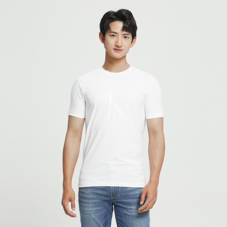 Calvin Klein Ck Jeans夏季男士休闲圆领同大身色胶质logo透气短袖t恤j322144 In White