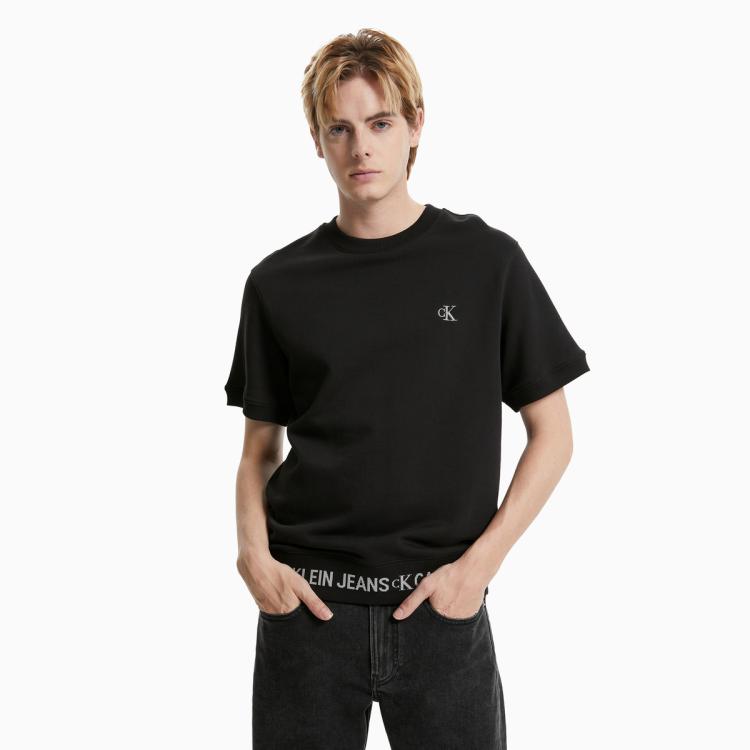 Calvin Klein Ck Jeans男装休闲纯棉圆领螺纹logo提花舒适透气短袖卫衣j319639 In Black