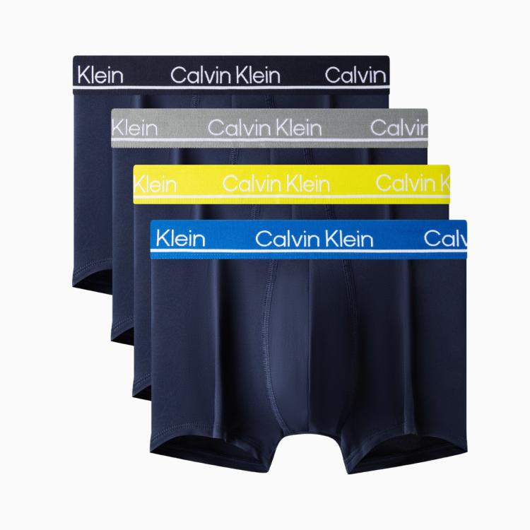 Calvin Klein Ck内衣男士时尚四条装logo腰边弹力轻薄透气平角内裤np2446o In Blue