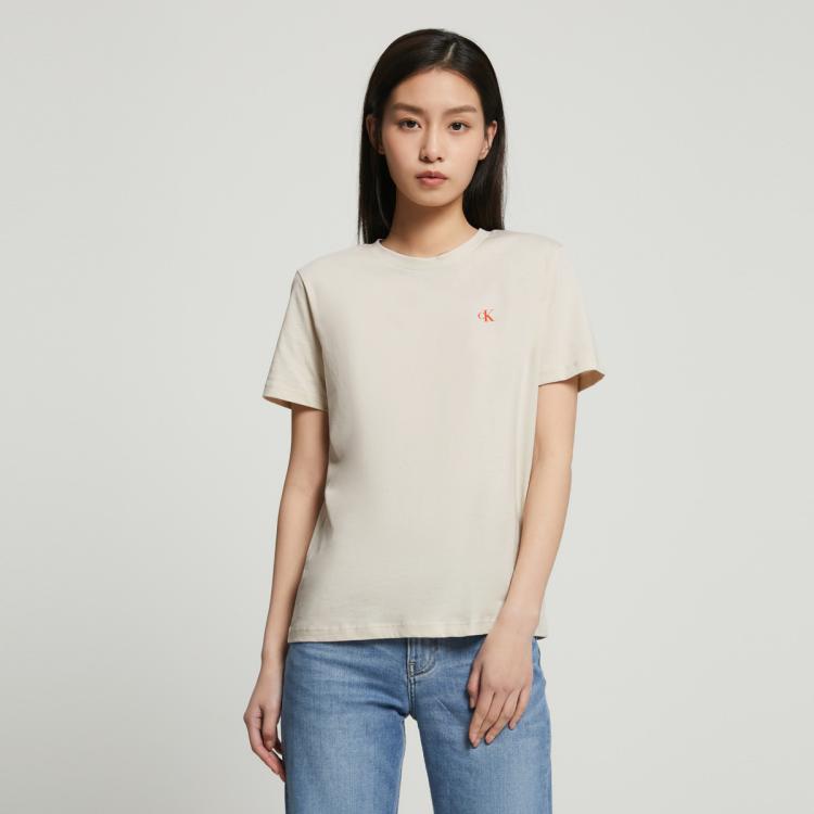 Calvin Klein Ck Jeans春季女士简约印花纯棉圆领透气打底短袖t恤j220089 In Neutral