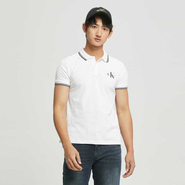 Calvin Klein Ck Jeans夏季男士时尚镶边翻领重叠印花透气短袖polo衫j320772 In White