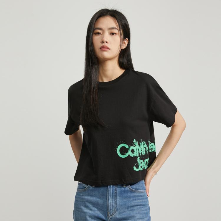 Calvin Klein Ck Jeans春季女士时尚涂鸦字母印花纯棉圆领短袖t恤j221851 In Black