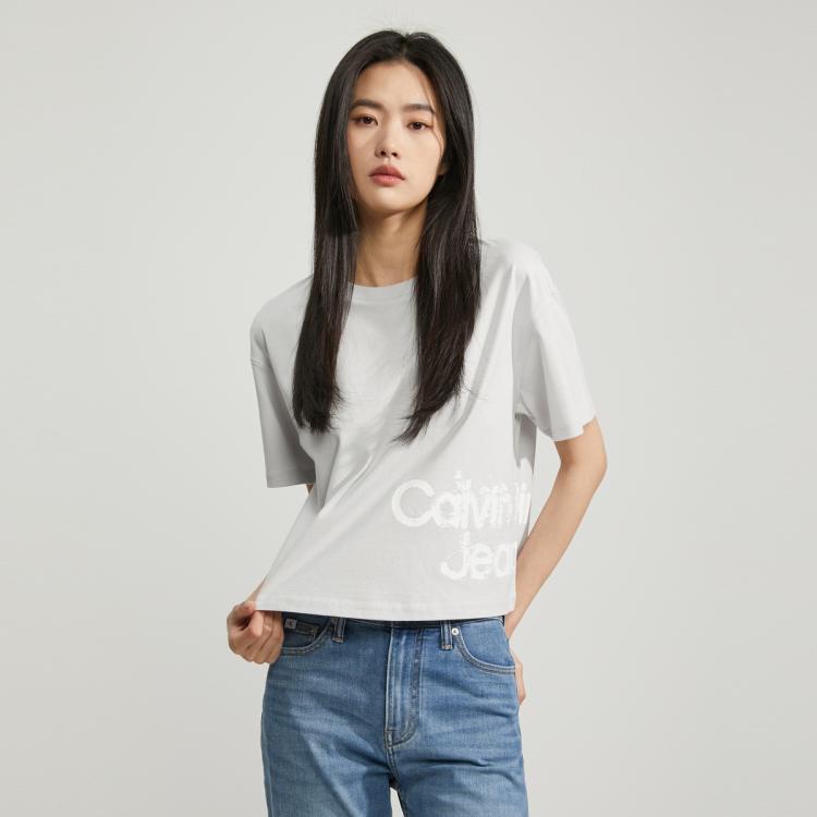 Calvin Klein Ck Jeans春季女士时尚涂鸦字母印花纯棉圆领短袖t恤j221851 In Gray