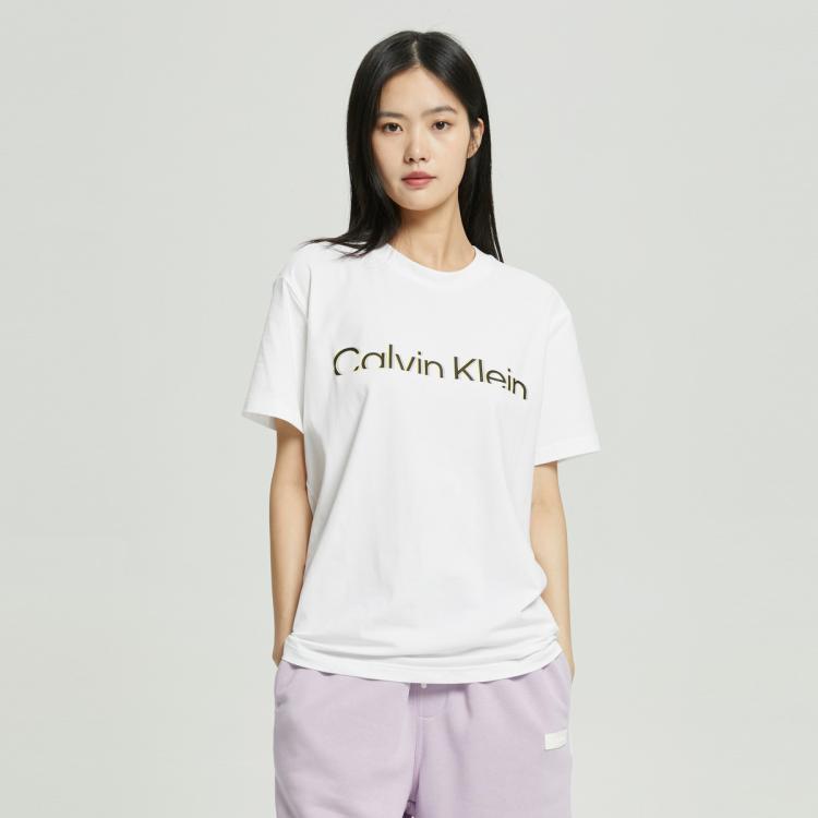 Calvin Klein Ck Jeans夏季男女情侣中性时尚简约印花logo透气短袖t恤j400198 In White