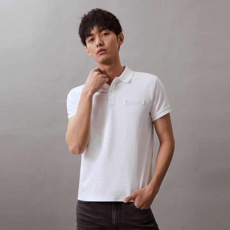 Calvin Klein Ck Jeans夏季男士时尚翻领简约立体贴片透气短袖polo衫j320562 In White